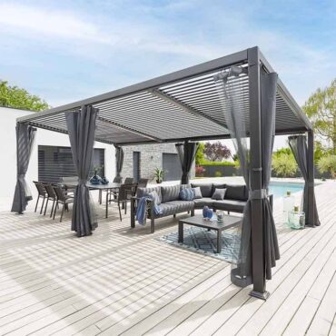 Skynox Serisi Antrasit - Çiftli Modül Bioklimatik Pergola (Perdeli)