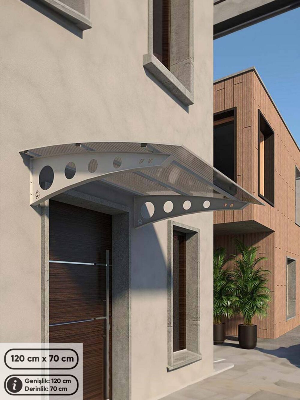 Modern - Carport Garaj Sundurması (120x70) RAL 9006 Metalik Gri Taşıyıcı - Gri Panel